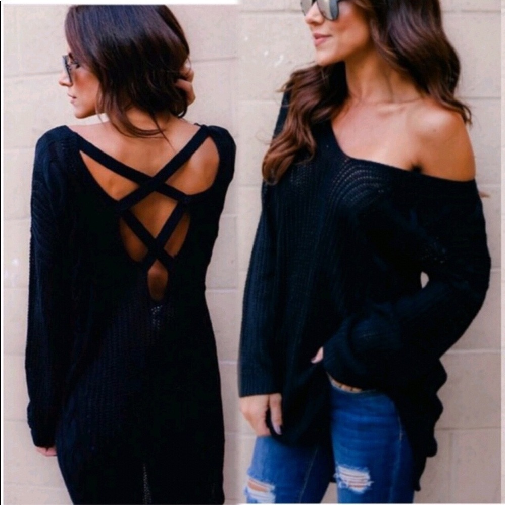 Last 1 M/L New Gorg Cable Knit Cross Back Sweater - Picture 2 of 7
